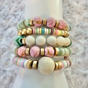 Elegant Pink and Gold Beaded Bracelet Set